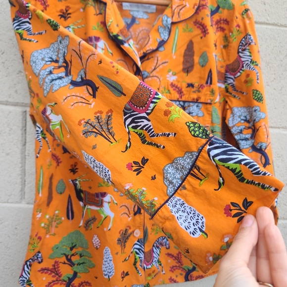 Printfresh x Anthropologie | Long Sleeve Sleep TOP in Orange Motif Size Small - Picture 6 of 10